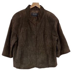 Terry‎ Lewis Classic Luxuries Leather Jacket Women Size 1X Plus Brown Snap Suede